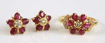 Lot 2244 - A yellow metal ruby and diamond ring and...