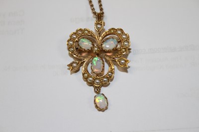 Lot 2515 - A 9ct yellow gold, opal and seed pearl...