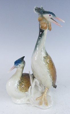 Lot 1062 - Karl Ens - a pair of Grebes, one sitting and...