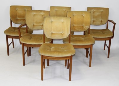 Lot 1416 - A set of six 1970s teak dining chairs, having...