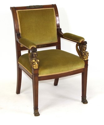 Lot 1276 - An Empire style mahogany framed armchair,...