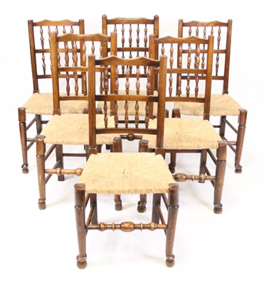 Lot 2530 - A matched set of eight elm and ash Lancashire...