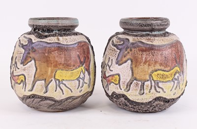Lot 54 - A pair of West German pottery vases, each...