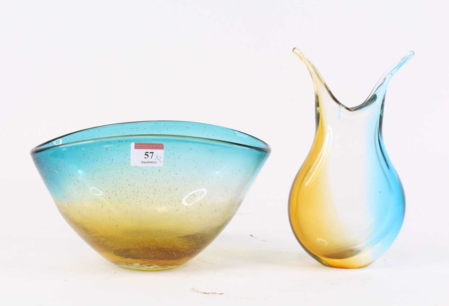 Lot 57 - A 20th century coloured studio glass bowl,...