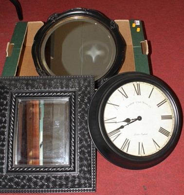 Lot 108 - A modern wall clock, together with two black...