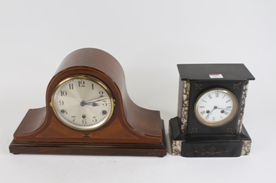 Lot 112 - A Victorian black slate mantel clock, the...