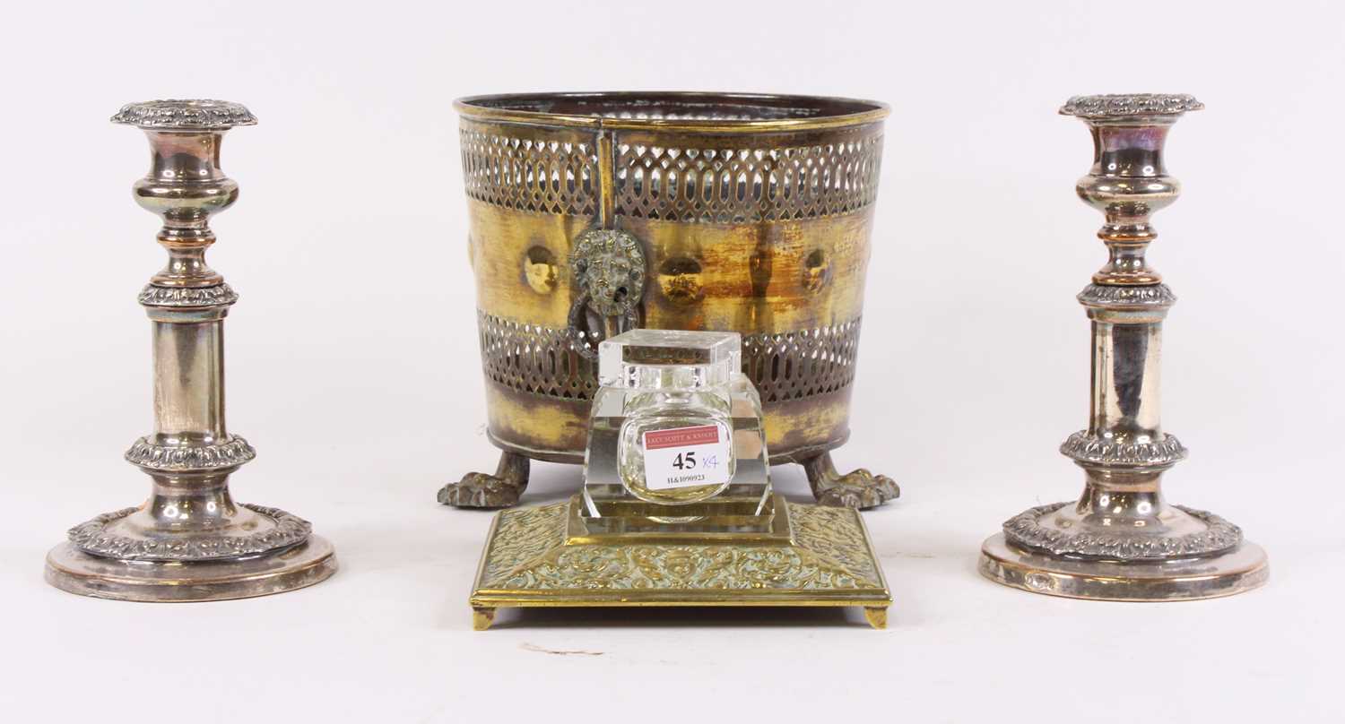 Lot 45 - A 19th century pierced brass wastepaper basket,...