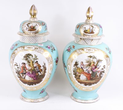 Lot 133 - A pair of large Dresden porcelain vases and...