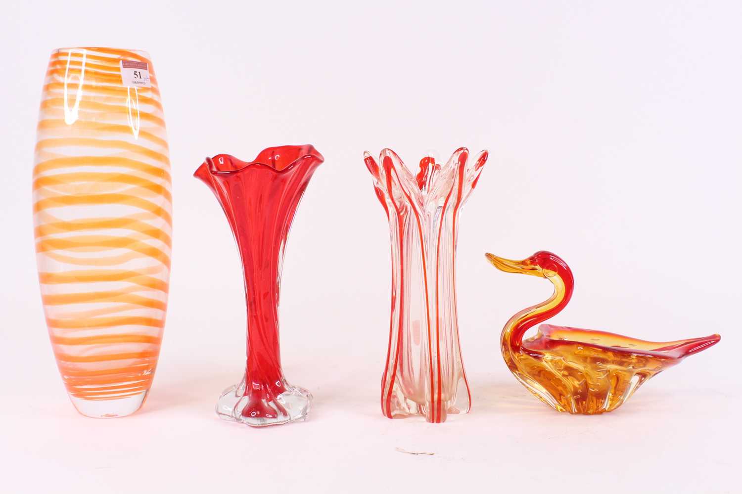 Lot 51 - Four 20th century coloured glass vases,...