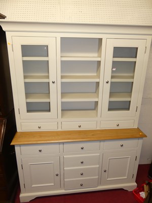 Lot 1111 - A contemporary blond oak and pale grey painted...