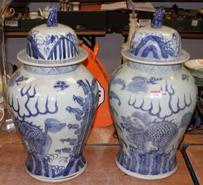 Lot 174 - A large pair of Chinese blue & white vases and...