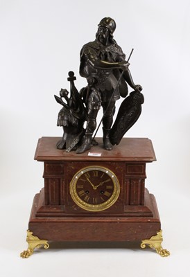 Lot 186 - A 19th century rouge marble mantel clock, the...