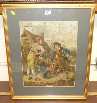 Lot 1021 - A circa 1900 framed printed on wood jigsaw...