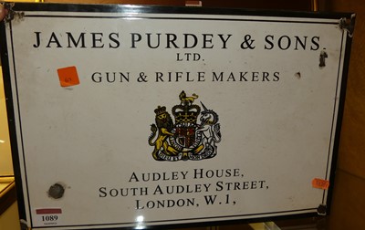 Lot 1089 - An enamel advertising sign for James Purdey &...