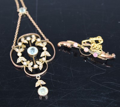 Lot 355 - An Edwardian yellow metal blue topaz and seed...