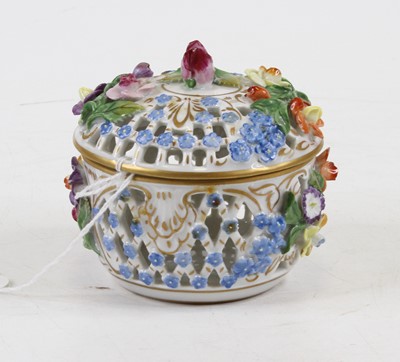 Lot 246 - A Dresden floral encrusted porcelain pot...