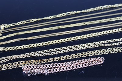 Lot 384 - A collection of 9ct gold necklaces and...