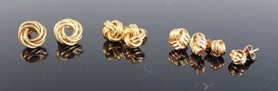 Lot 393 - Five pairs of modern 9ct gold ear studs, each...