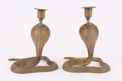 Lot 46 - A pair of brass table candlesticks, each in...