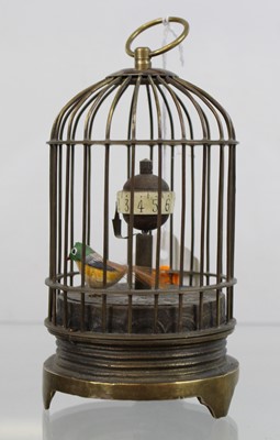 Lot 533 - A brass cased birdcage automaton clock, height...