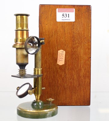 Lot 531 - A 19th century brass monocular microscope,...