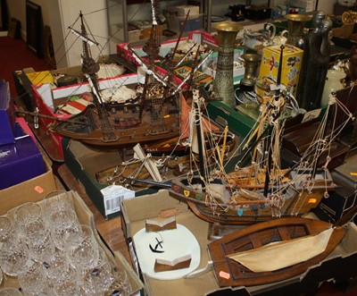 Lot 594 - A collection of wooden model ships