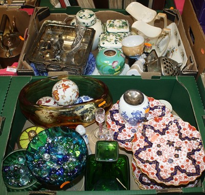 Lot 596 - Two boxes of mixed glassware and ceramics to...