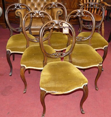 Lot 1338 - A set of six mid-Victorian walnut balloonback...