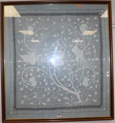 Lot 643 - A Japanese silk panel, embroidered as a bird...