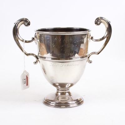 Lot 270 - A George V silver twin handled trophy engraved...