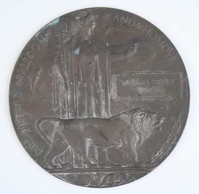 Lot 18 - A WW I bronze memorial plaque, naming William...