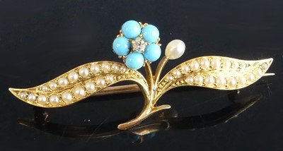 Lot 2551 - A yellow metal turquoise, pearl and diamond...