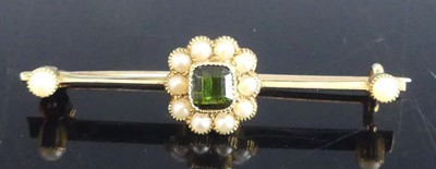 Lot 2552 - A yellow metal tourmaline and pearl cluster...