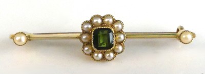 Lot 2552 - A yellow metal tourmaline and pearl cluster...