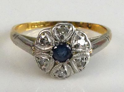 Lot 2556 - A yellow and white metal, sapphire and diamond...
