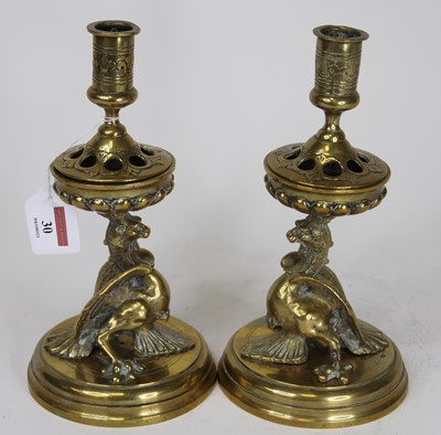 Lot 30 - A pair of late 19th century Dutch brass table...