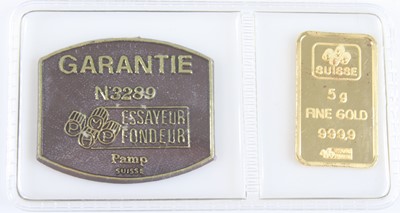 Lot 2065 - Switzerland, Pamp 5g 999.9 fine gold ingot,...