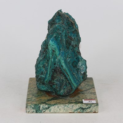 Lot 41 - A natural chrysocolla geode, mounted on a...