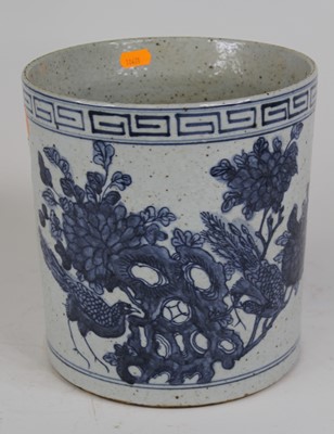 Lot 54 - A Chinese pottery jardiniere of cylindrical...