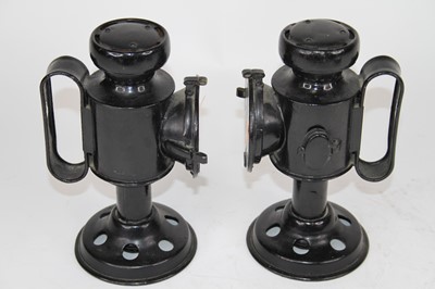 Lot 63 - A pair of black painted carriage lamps, height...