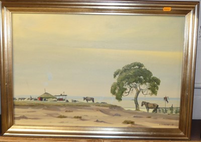 Lot 1034 - B. Ochirhuyag - African beach scene, acrylic...