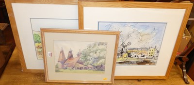 Lot 1044 - A pair of contemporary watercolour sketches;...