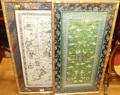 Lot 1047 - A Japanese framed silkwork panel, with border;...