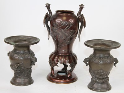 Lot 214 - A pair of Japanese bronze vases, each...