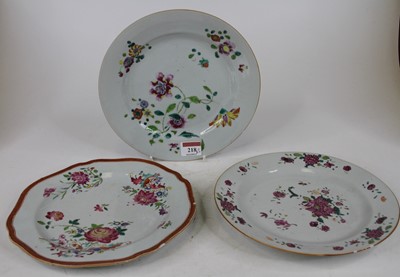 Lot 218 - An 18th century Chinese porcelain plate enamel...