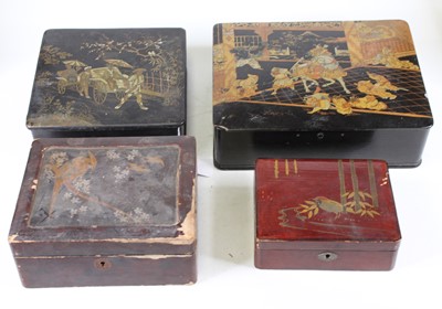 Lot 142 - A collection of four Japanese lacquered boxes,...