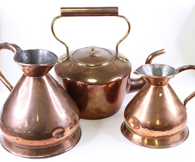 Lot 143 - A Victorian copper range kettle, h.35cm;...