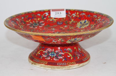 Lot 253 - A Chinese red glazed porcelain pedestal dish,...