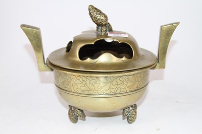 Lot 254 - A Japanese brass koro, the pierced lid...