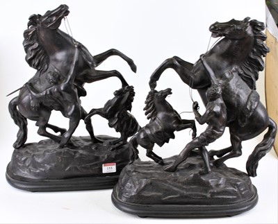 Lot 155 - A pair of spelter models of the Marly horses,...
